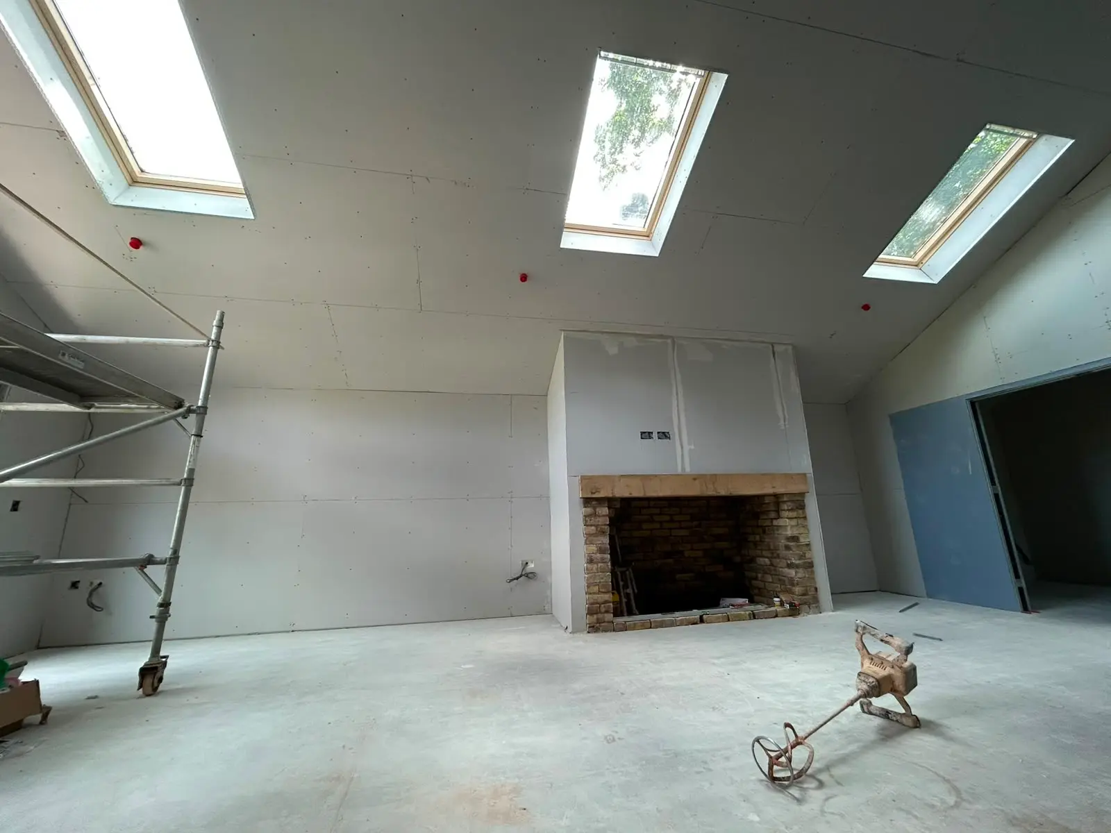 Dry lined vaulted ceiling with roof lights
