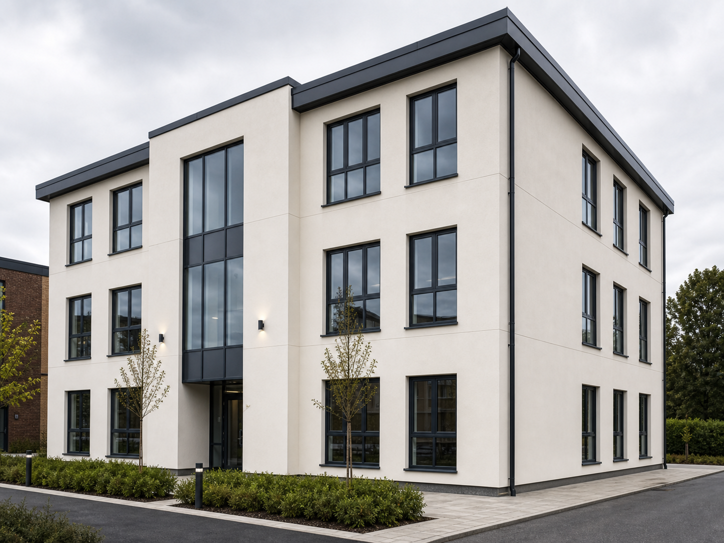 Commercial building with completed render finish