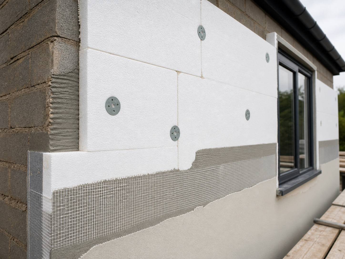 External wall insulation boards prepared for render