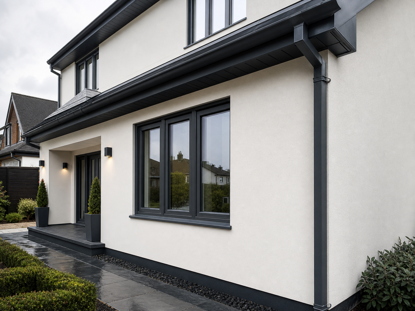 Freshly rendered modern house exterior