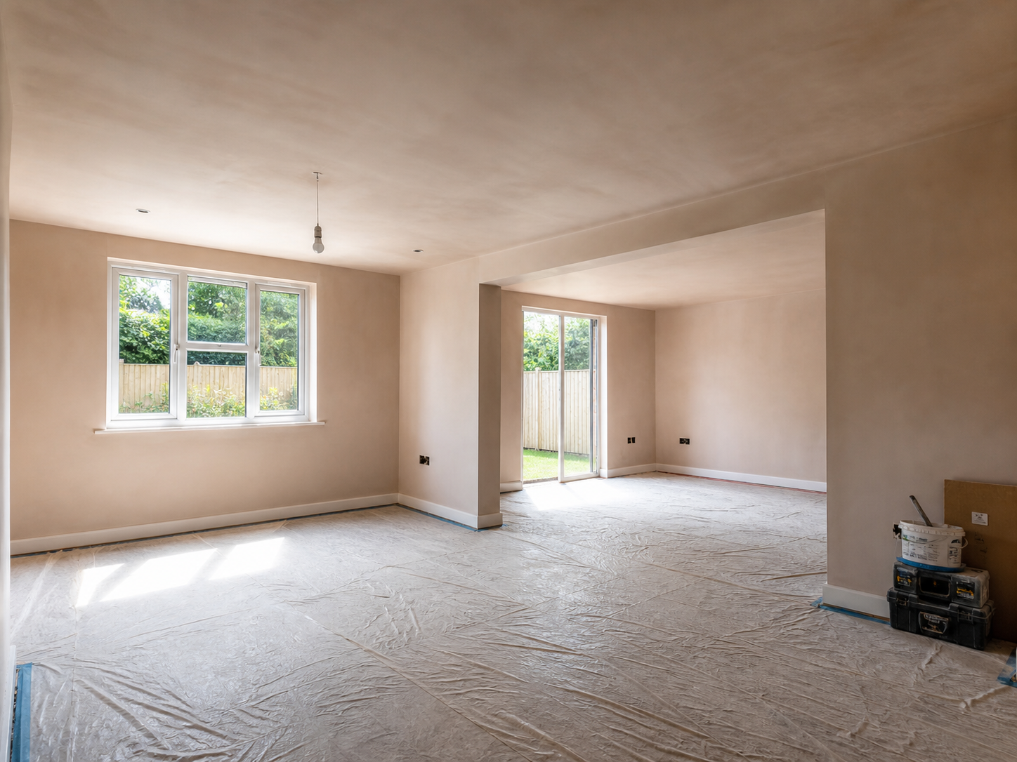 Freshly skimmed open-plan interior